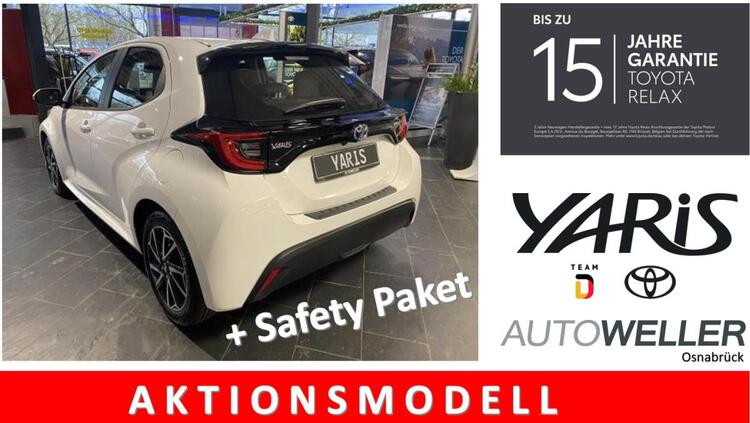 Toyota Yaris Hybrid 1.5 **Team D Modell 2024** + Safety-Paket (Rückfahrkamera/Einparksensoren vorne u. hinten)