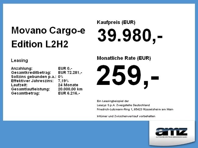 Opel Movano Cargo-e Edition L2H2 3.5t *AKTIONSPREIS* - Bild 1