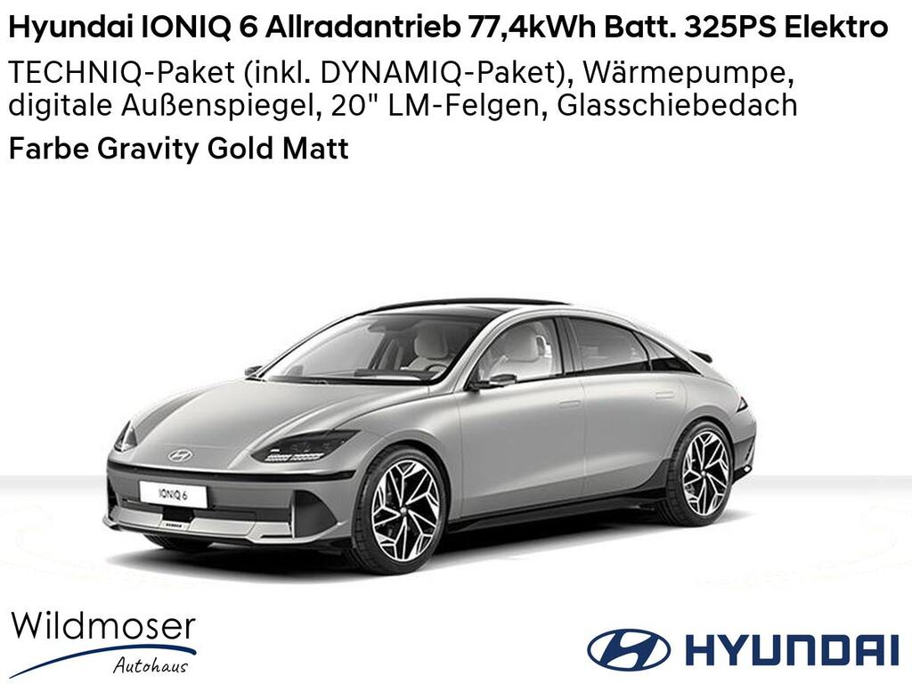 Hyundai IONIQ 6 ⚡ Allradantrieb 77,4kWh Batt. 325PS Elektro ⏱ Sofort verfügbar! ✔️ mit 5 Zusatz-Paketen