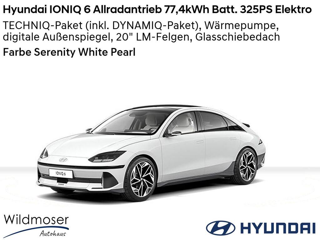 Hyundai IONIQ 6 ⚡ Allradantrieb 77,4kWh Batt. 325PS Elektro ⏱ Sofort verfügbar! ✔️ mit 5 Zusatz-Paketen