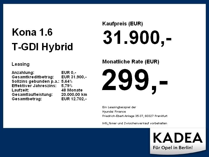 Hyundai Kona 1.6 T-GDI Hybrid Trend FLA 360 SpurH LM