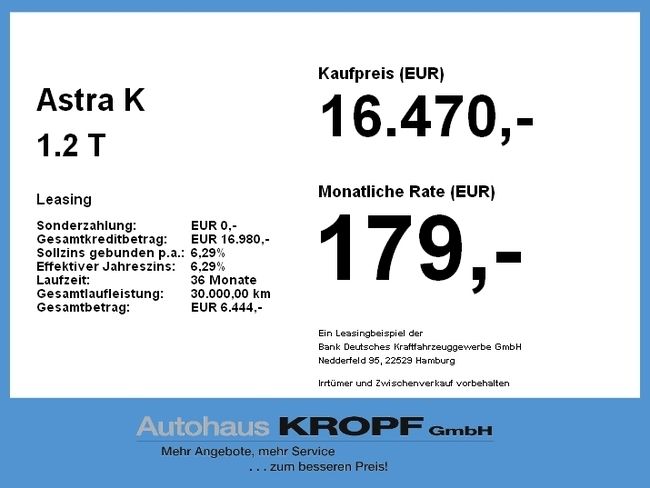 Opel Astra K 1.2 T LED Scheinwerfer, Isofix Aufnahmen - Bild 1