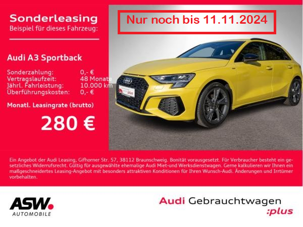 Audi A3 Sportback Sline 30TFSI Navi LED AHK ACC PDC SHZ // SOFORT VERFÜGBAR - Bild 1