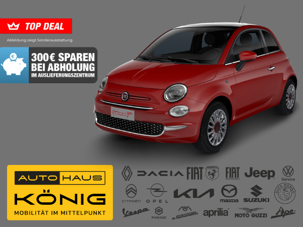 Fiat 500 RED ❤️ | Mit Glasdach | 300 € sparen bei Abholung im Auslieferungszentrum - Bild 1