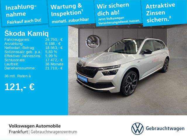 Skoda Kamiq 1.5 TSI Monte Carlo Navi AHK LED Heckleuchten Panoramadach Sitzheizung Lecitmetallfelgen 1.5 TSI